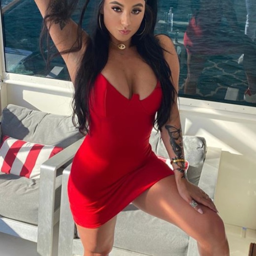 Red body con dress